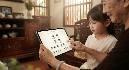 Không khí sum họp dòng họ truyền thống — ấm áp và gắn kết các thế hệ.