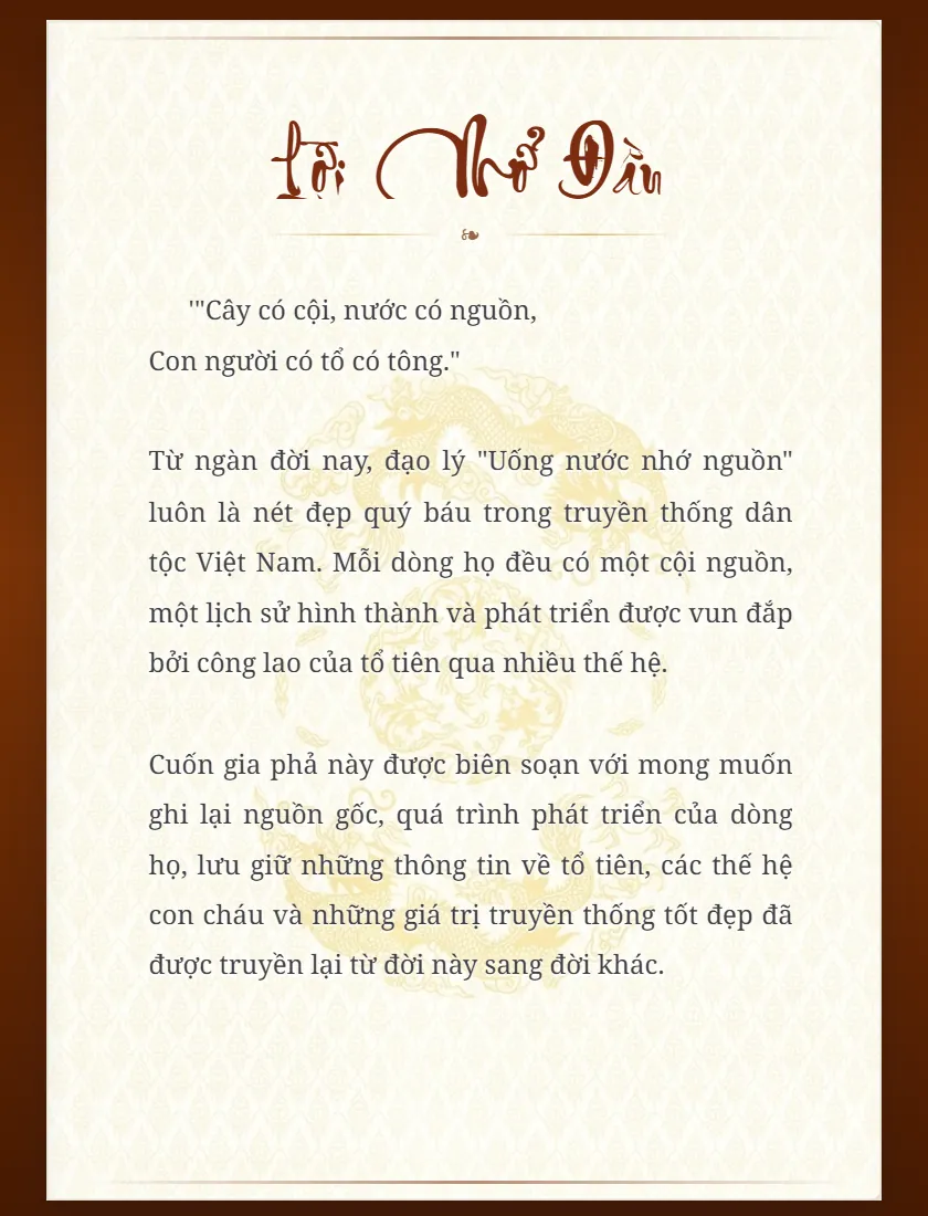 Trang lời tựa trong sổ gia phả điện tử